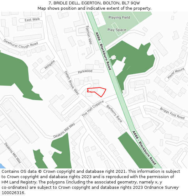 7, BRIDLE DELL, EGERTON, BOLTON, BL7 9QW: Location map and indicative extent of plot