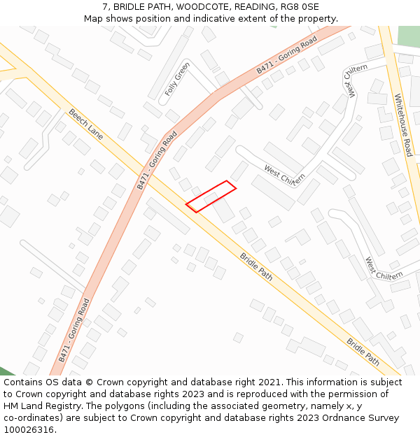 7, BRIDLE PATH, WOODCOTE, READING, RG8 0SE: Location map and indicative extent of plot