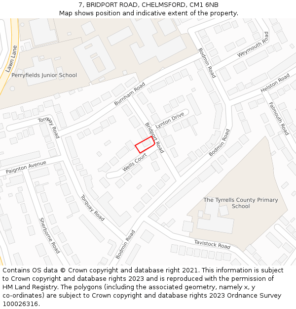 7, BRIDPORT ROAD, CHELMSFORD, CM1 6NB: Location map and indicative extent of plot