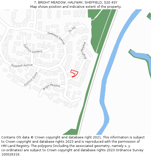 7, BRIGHT MEADOW, HALFWAY, SHEFFIELD, S20 4SY: Location map and indicative extent of plot