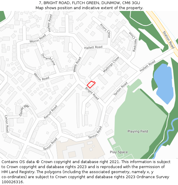 7, BRIGHT ROAD, FLITCH GREEN, DUNMOW, CM6 3GU: Location map and indicative extent of plot