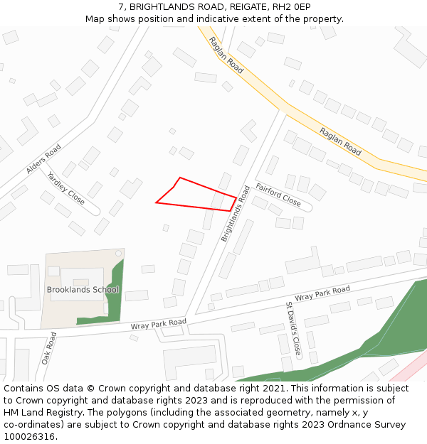 7, BRIGHTLANDS ROAD, REIGATE, RH2 0EP: Location map and indicative extent of plot