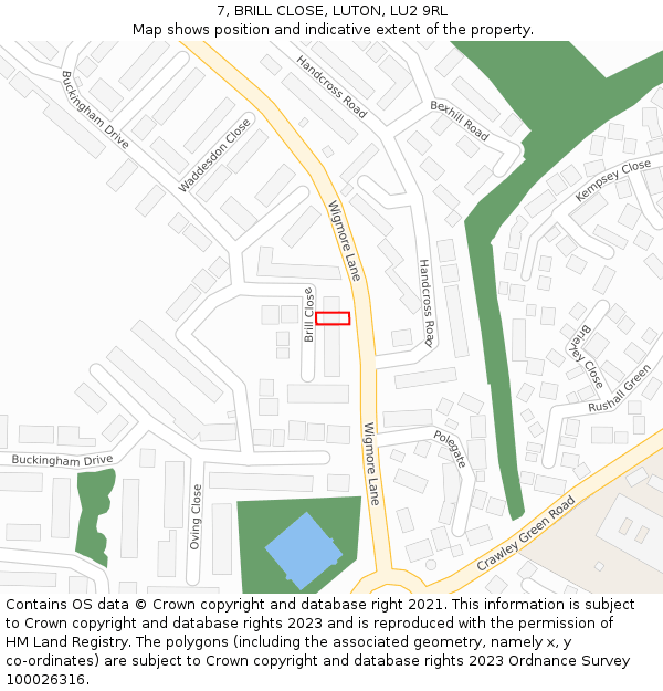 7, BRILL CLOSE, LUTON, LU2 9RL: Location map and indicative extent of plot