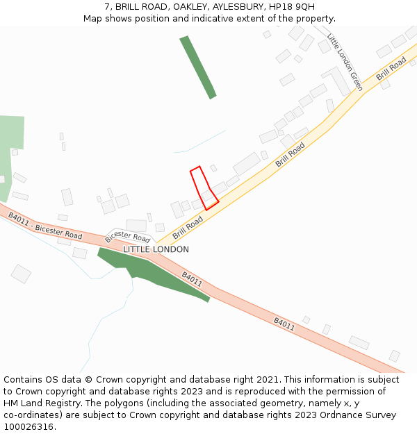 7, BRILL ROAD, OAKLEY, AYLESBURY, HP18 9QH: Location map and indicative extent of plot