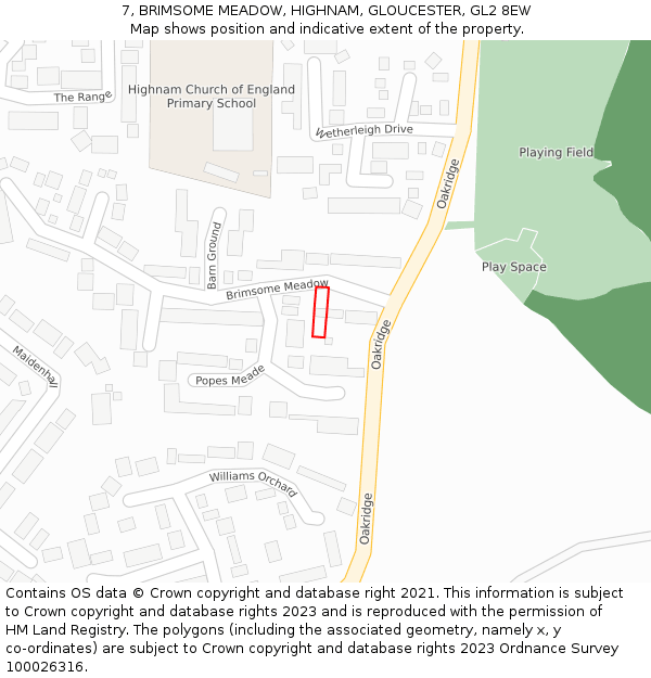 7, BRIMSOME MEADOW, HIGHNAM, GLOUCESTER, GL2 8EW: Location map and indicative extent of plot