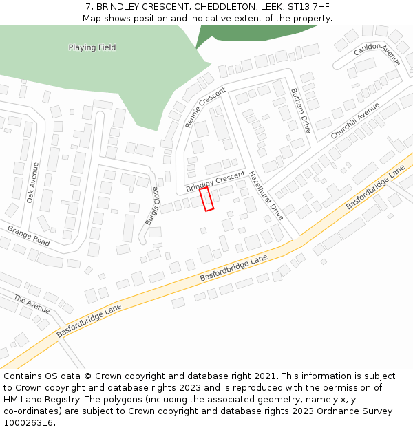 7, BRINDLEY CRESCENT, CHEDDLETON, LEEK, ST13 7HF: Location map and indicative extent of plot