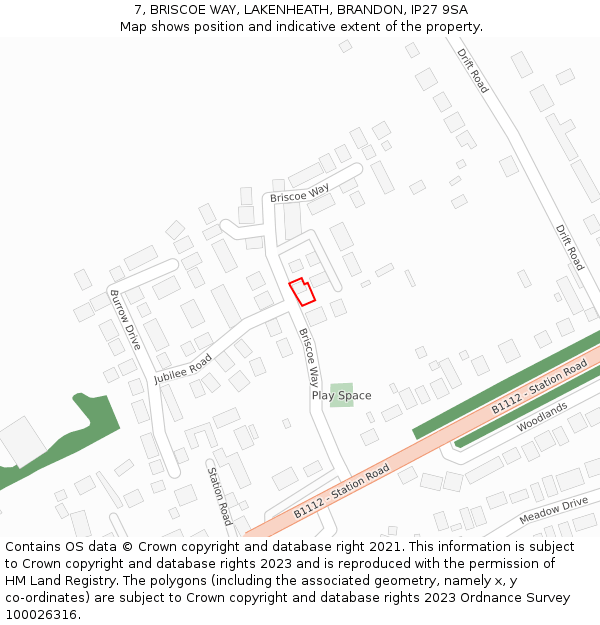 7, BRISCOE WAY, LAKENHEATH, BRANDON, IP27 9SA: Location map and indicative extent of plot