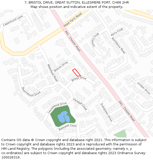 7, BRISTOL DRIVE, GREAT SUTTON, ELLESMERE PORT, CH66 2HR: Location map and indicative extent of plot