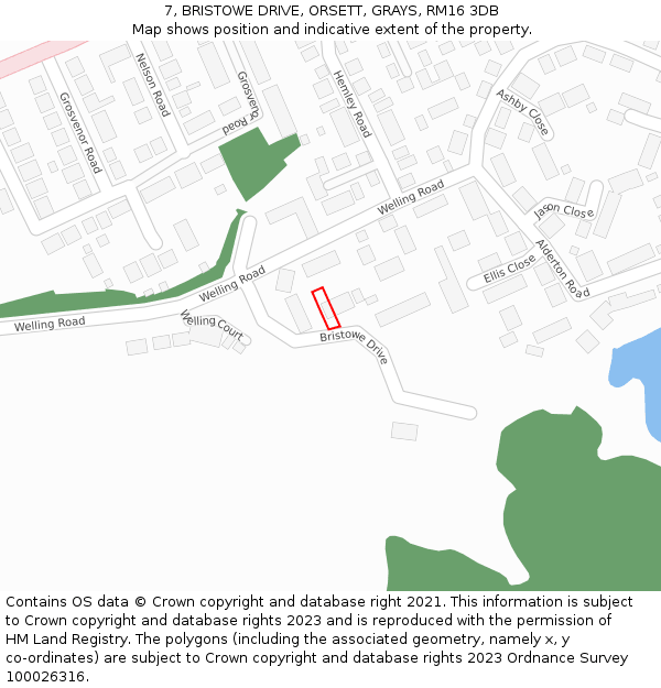 7, BRISTOWE DRIVE, ORSETT, GRAYS, RM16 3DB: Location map and indicative extent of plot