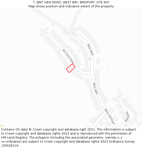 7, BRIT VIEW ROAD, WEST BAY, BRIDPORT, DT6 4HY: Location map and indicative extent of plot