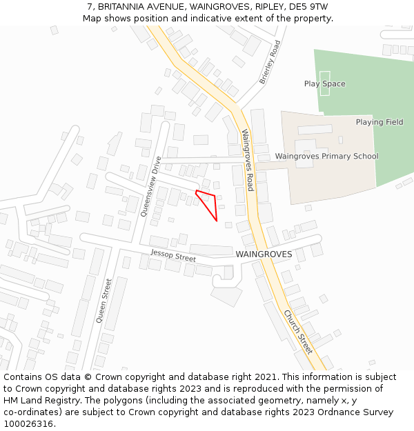 7, BRITANNIA AVENUE, WAINGROVES, RIPLEY, DE5 9TW: Location map and indicative extent of plot