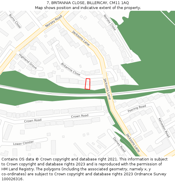 7, BRITANNIA CLOSE, BILLERICAY, CM11 1AQ: Location map and indicative extent of plot