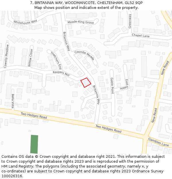 7, BRITANNIA WAY, WOODMANCOTE, CHELTENHAM, GL52 9QP: Location map and indicative extent of plot