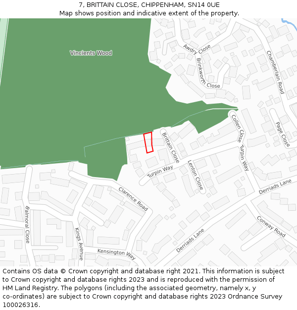 7, BRITTAIN CLOSE, CHIPPENHAM, SN14 0UE: Location map and indicative extent of plot