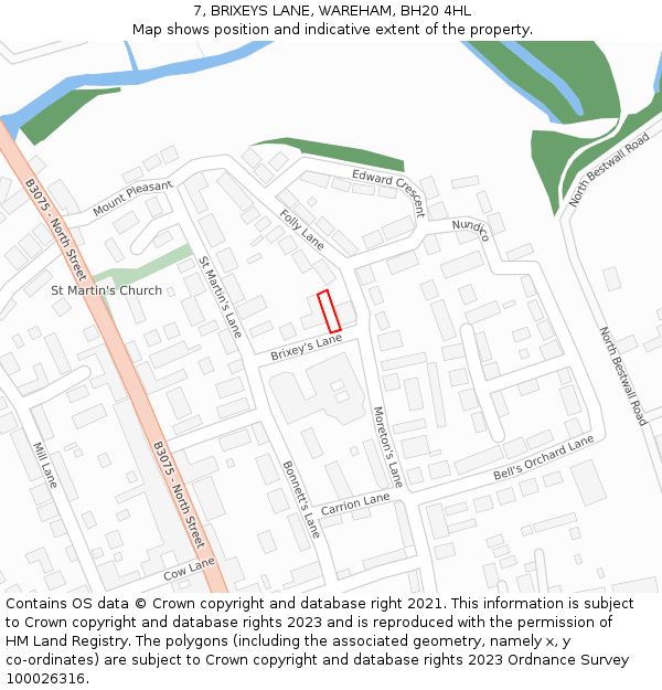 7, BRIXEYS LANE, WAREHAM, BH20 4HL: Location map and indicative extent of plot