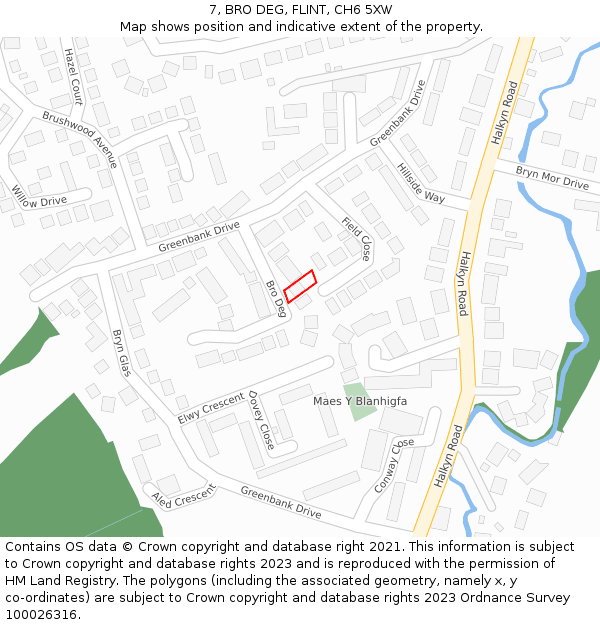 7, BRO DEG, FLINT, CH6 5XW: Location map and indicative extent of plot