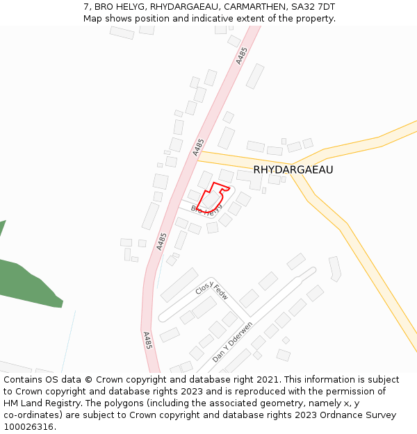 7, BRO HELYG, RHYDARGAEAU, CARMARTHEN, SA32 7DT: Location map and indicative extent of plot