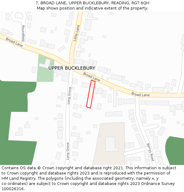 7, BROAD LANE, UPPER BUCKLEBURY, READING, RG7 6QH: Location map and indicative extent of plot