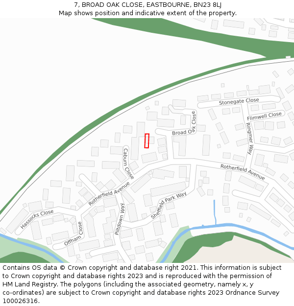 7, BROAD OAK CLOSE, EASTBOURNE, BN23 8LJ: Location map and indicative extent of plot