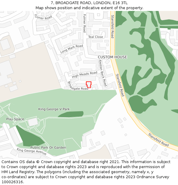 7, BROADGATE ROAD, LONDON, E16 3TL: Location map and indicative extent of plot