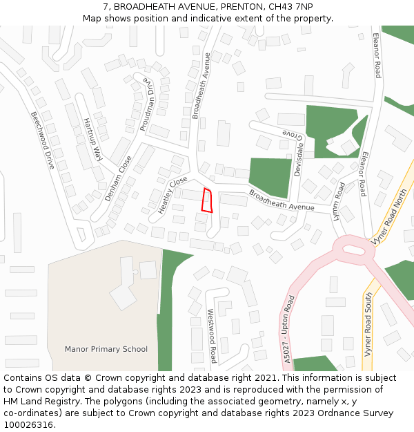 7, BROADHEATH AVENUE, PRENTON, CH43 7NP: Location map and indicative extent of plot