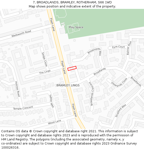 7, BROADLANDS, BRAMLEY, ROTHERHAM, S66 1WD: Location map and indicative extent of plot