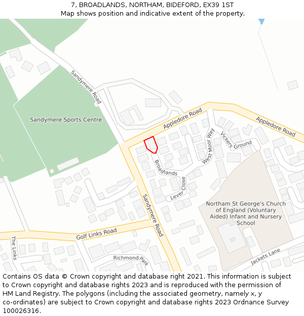 7, BROADLANDS, NORTHAM, BIDEFORD, EX39 1ST: Location map and indicative extent of plot