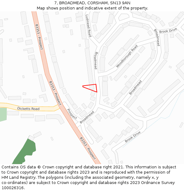 7, BROADMEAD, CORSHAM, SN13 9AN: Location map and indicative extent of plot