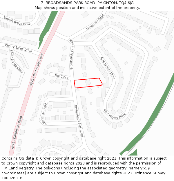 7, BROADSANDS PARK ROAD, PAIGNTON, TQ4 6JG: Location map and indicative extent of plot