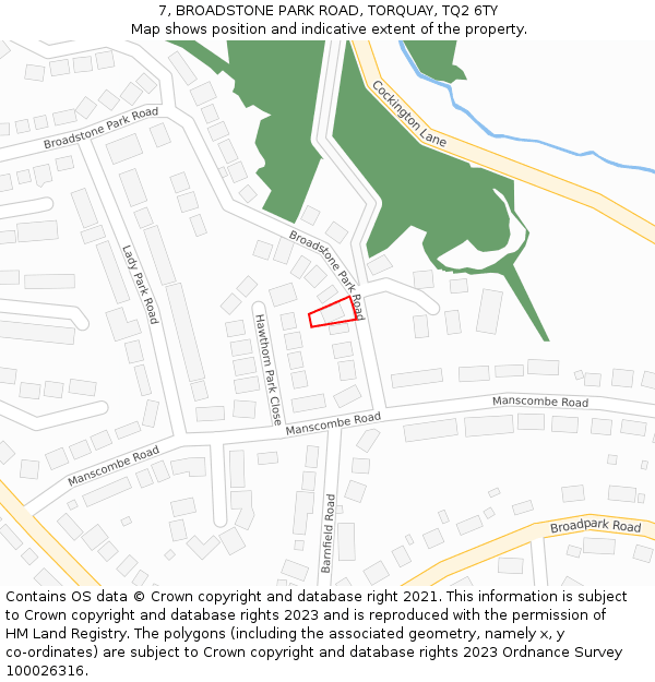 7, BROADSTONE PARK ROAD, TORQUAY, TQ2 6TY: Location map and indicative extent of plot