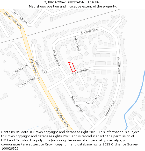 7, BROADWAY, PRESTATYN, LL19 8AU: Location map and indicative extent of plot