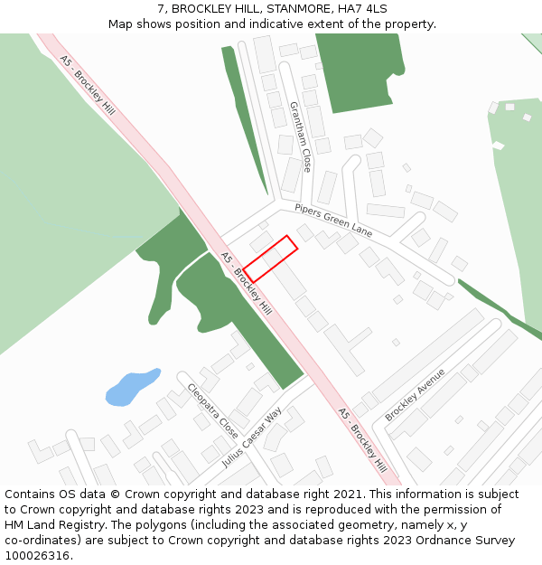 7, BROCKLEY HILL, STANMORE, HA7 4LS: Location map and indicative extent of plot