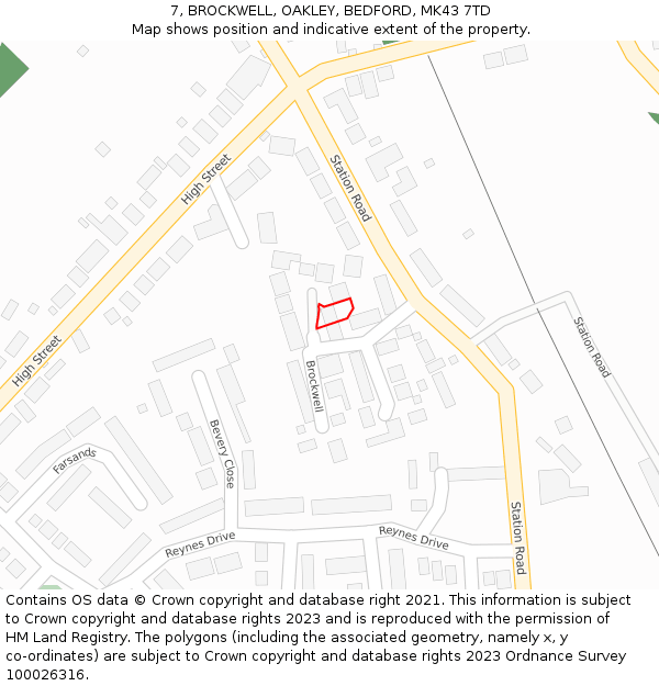 7, BROCKWELL, OAKLEY, BEDFORD, MK43 7TD: Location map and indicative extent of plot