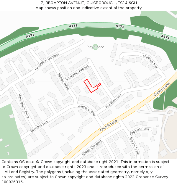 7, BROMPTON AVENUE, GUISBOROUGH, TS14 6GH: Location map and indicative extent of plot