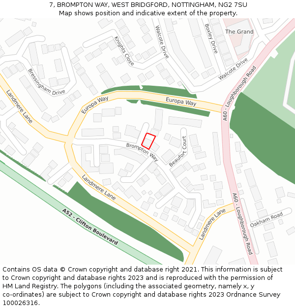 7, BROMPTON WAY, WEST BRIDGFORD, NOTTINGHAM, NG2 7SU: Location map and indicative extent of plot