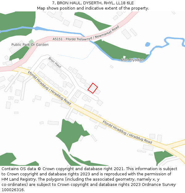 7, BRON HAUL, DYSERTH, RHYL, LL18 6LE: Location map and indicative extent of plot