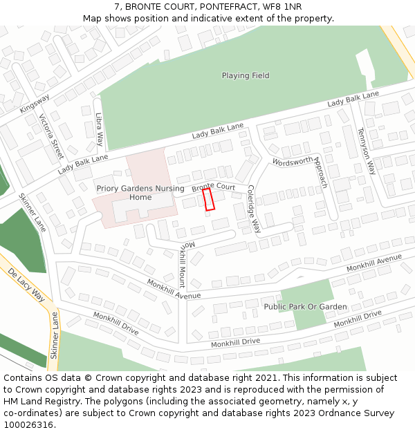 7, BRONTE COURT, PONTEFRACT, WF8 1NR: Location map and indicative extent of plot