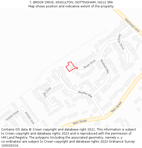 7, BROOK DRIVE, KINOULTON, NOTTINGHAM, NG12 3RA: Location map and indicative extent of plot