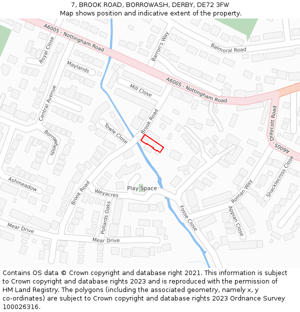 7, BROOK ROAD, BORROWASH, DERBY, DE72 3FW: Location map and indicative extent of plot