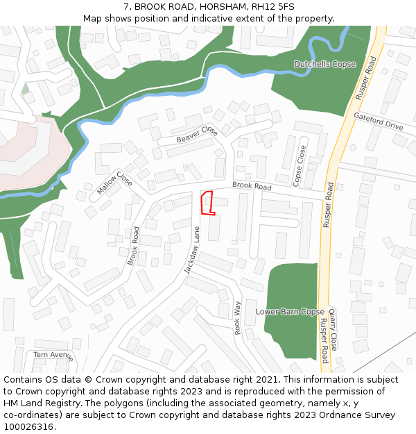 7, BROOK ROAD, HORSHAM, RH12 5FS: Location map and indicative extent of plot