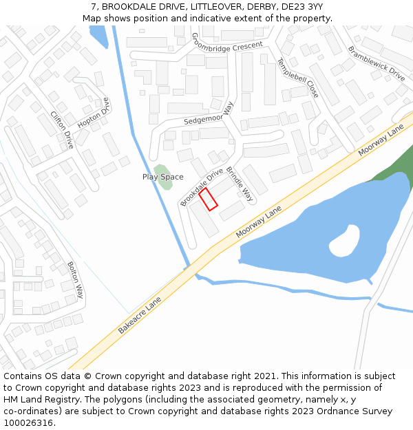 7, BROOKDALE DRIVE, LITTLEOVER, DERBY, DE23 3YY: Location map and indicative extent of plot