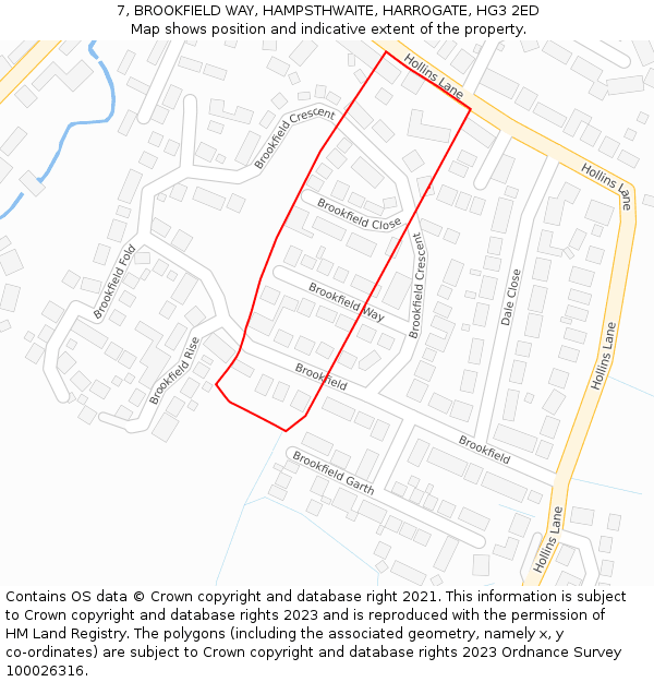 7, BROOKFIELD WAY, HAMPSTHWAITE, HARROGATE, HG3 2ED: Location map and indicative extent of plot