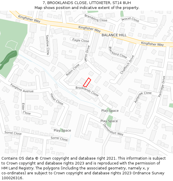 7, BROOKLANDS CLOSE, UTTOXETER, ST14 8UH: Location map and indicative extent of plot