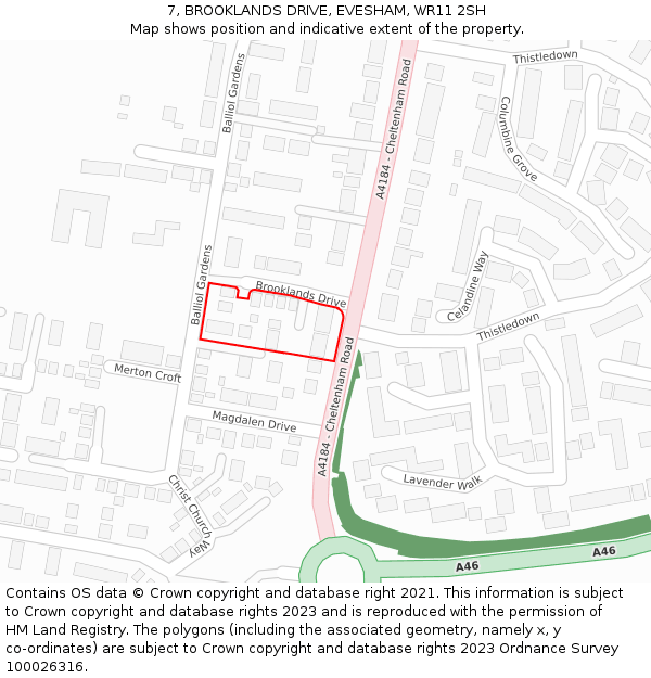 7, BROOKLANDS DRIVE, EVESHAM, WR11 2SH: Location map and indicative extent of plot