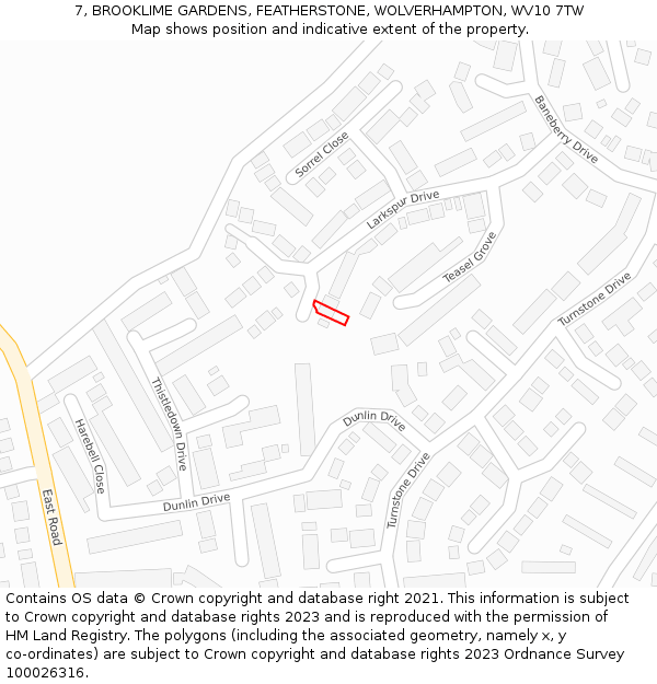 7, BROOKLIME GARDENS, FEATHERSTONE, WOLVERHAMPTON, WV10 7TW: Location map and indicative extent of plot