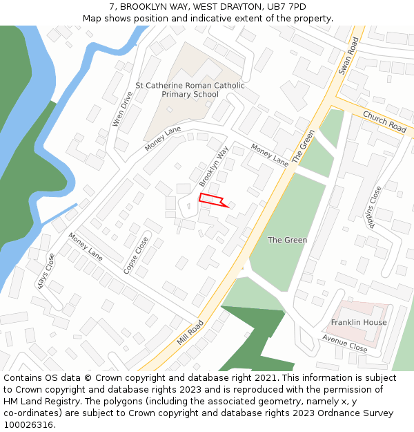 7, BROOKLYN WAY, WEST DRAYTON, UB7 7PD: Location map and indicative extent of plot