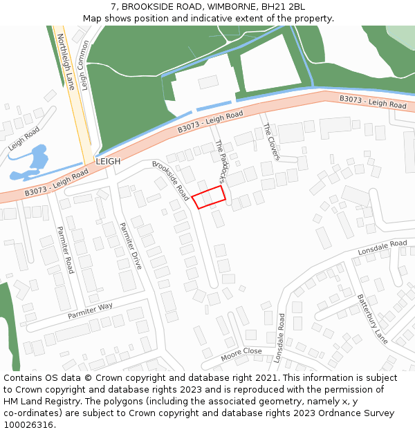 7, BROOKSIDE ROAD, WIMBORNE, BH21 2BL: Location map and indicative extent of plot