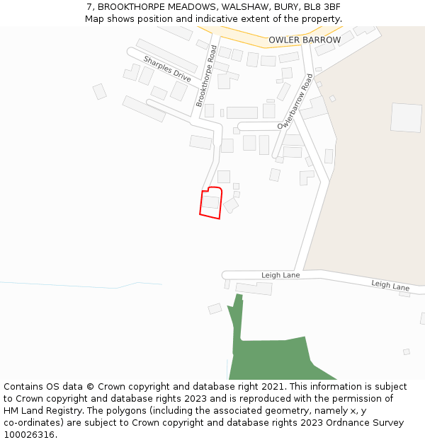 7, BROOKTHORPE MEADOWS, WALSHAW, BURY, BL8 3BF: Location map and indicative extent of plot