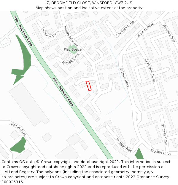 7, BROOMFIELD CLOSE, WINSFORD, CW7 2US: Location map and indicative extent of plot