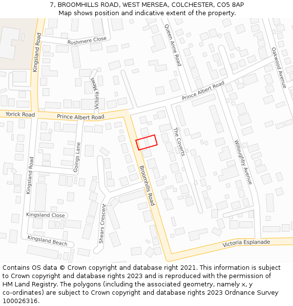 7, BROOMHILLS ROAD, WEST MERSEA, COLCHESTER, CO5 8AP: Location map and indicative extent of plot